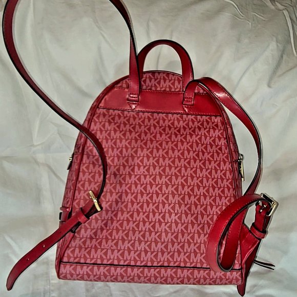 NWT Michael Kors Signature Rhea Zip Medium Backpack Crimson $428 main image 4